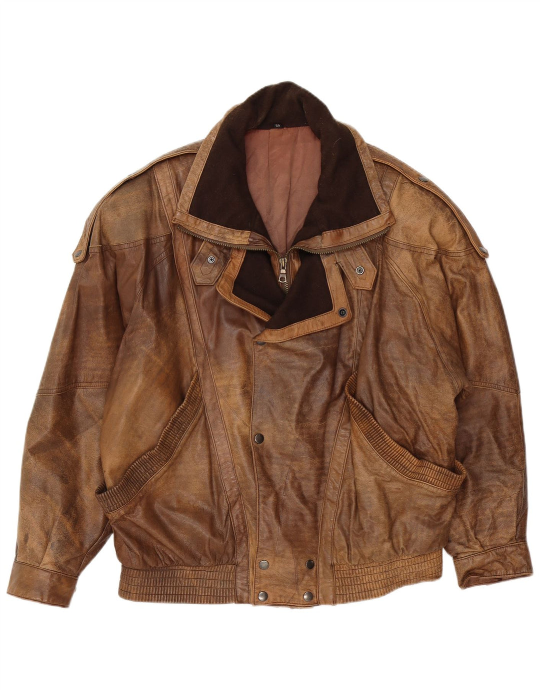 Vintage Mens Leather Jacket IT 50 Large Brown Leather