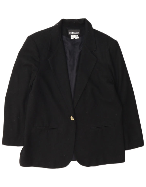 Jaqueta blazer feminina Sag Harbor com 1 botão Reino Unido 14 grande lã preta