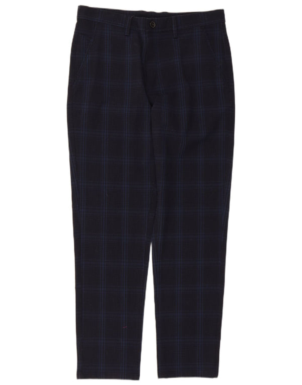 Zara Mens Tapered Chino Trousers EU 38 Small W30 L28 Navy Blue Check