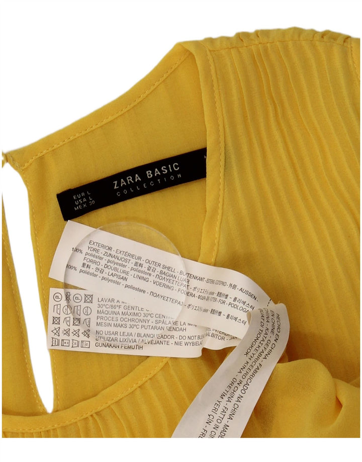 Zara Dame ærmeløs bluse Top UK 16 Stor Gul Polyester