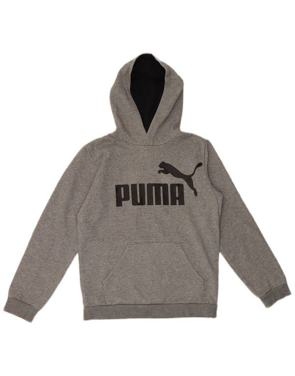 Puma Mädchen-Kapuzenpullover mit Grafik, 13–14 Jahre, grau gefleckte Baumwolle