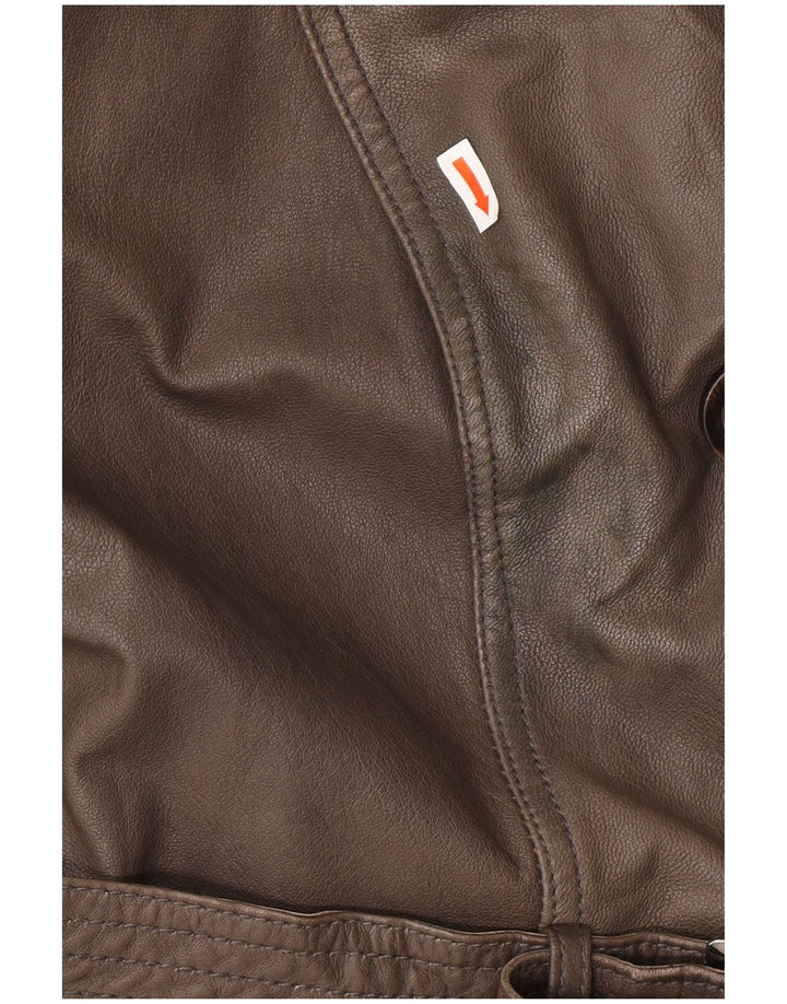 ALBA MODA Womens Military Leather Coat UK 20 2XL Brown Leather