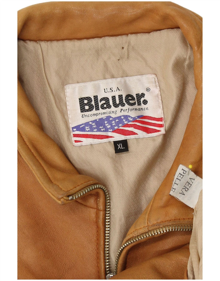 Blauer Womens Leather Bomber Jacket UK 18 XL Brown Leather