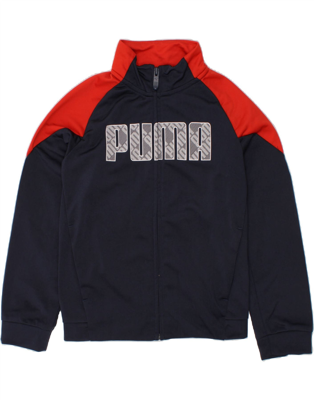 PUMA Boys Graphic Tracksuit Top Jacket 7-8 Years Navy Blue Colourblock Vintage Puma and Second-Hand Puma from Messina Hembry 
