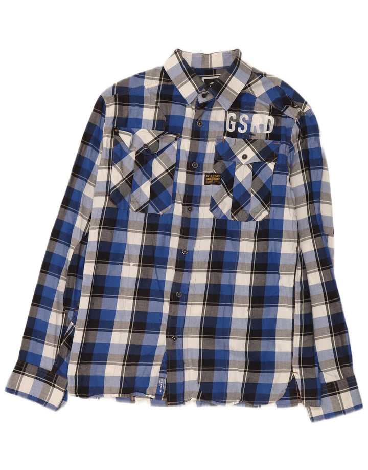 G-Star Mens Flannel Shirt Large Blue Check Cotton