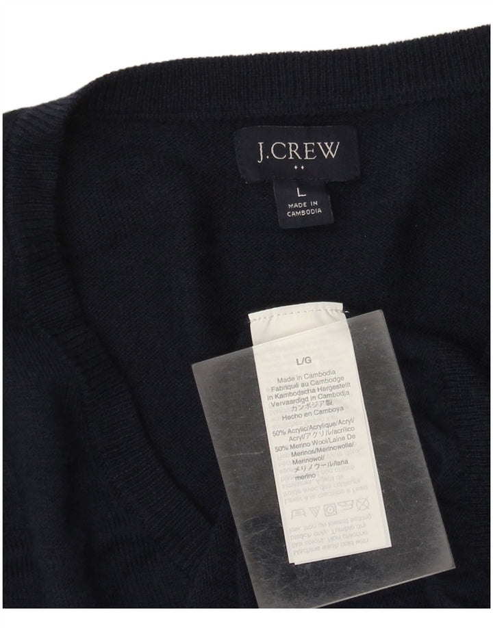 J. Crew Mens V-Neck Jumper Sweater Large Navy Blue Acrylic