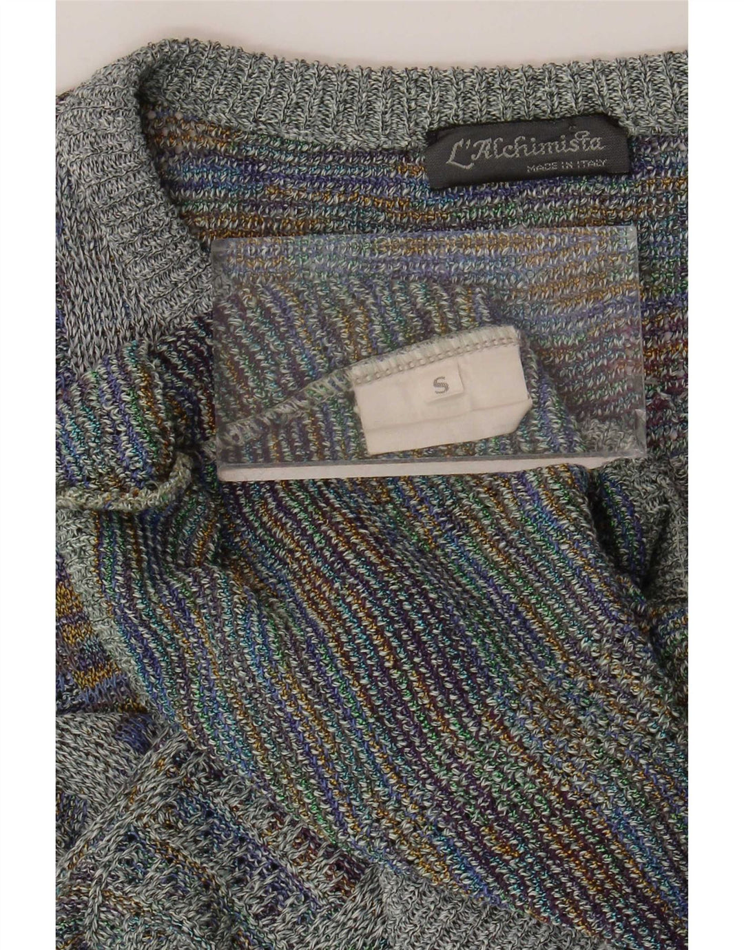 vintage Mens Crew Neck Jumper Pull Petit Gris Géométrique