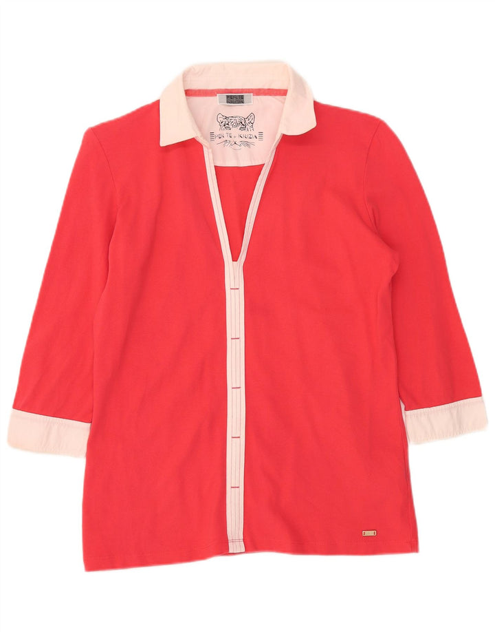 Perte by Krizia Womens 3/4 Sleeve Blouse Top UK 12 Medium Red Colourblock