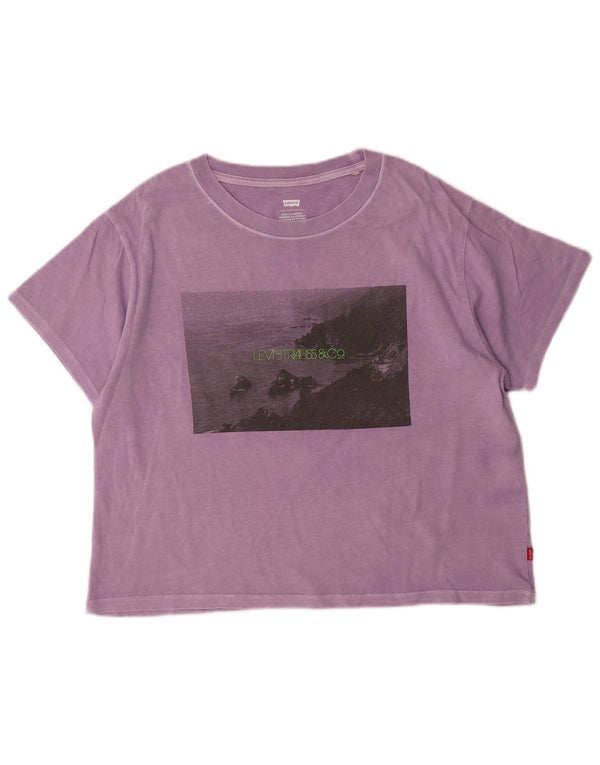 Levi's T-shirt graphique surdimensionné pour femme UK 10 Small Violet Coton