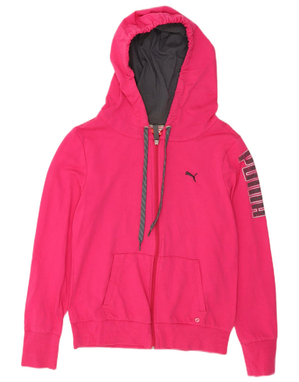 Maglione con cappuccio e zip grafica da donna Puma UK 12 Cotone rosa medio