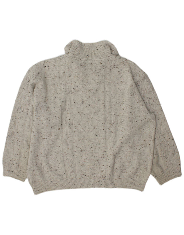 Maglione da uomo C&A Canda con zip sul collo, grande, in acrilico screziato bianco sporco