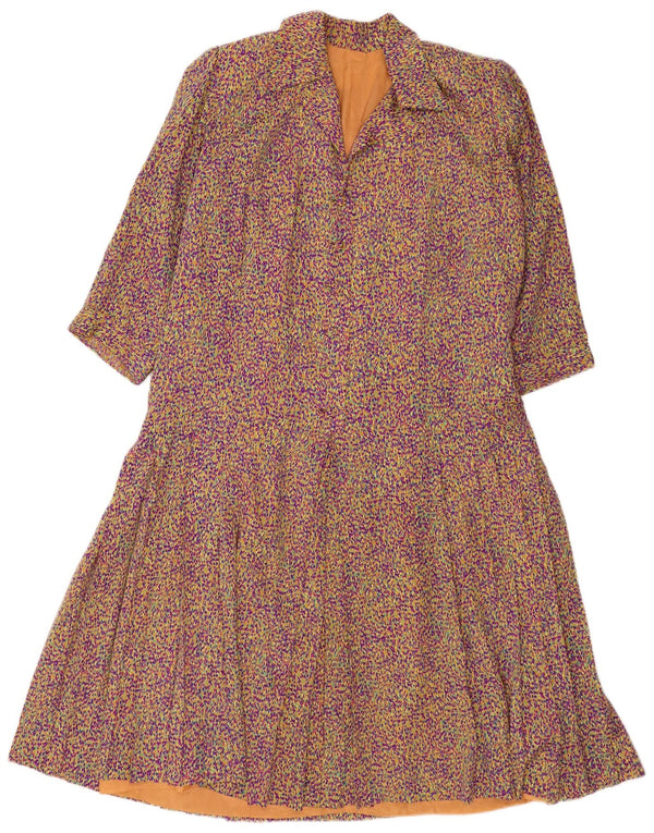 Vintage Damen 3/4 Ärmel A-Linie Kleid UK 14 Medium Mehrfarbig Retro