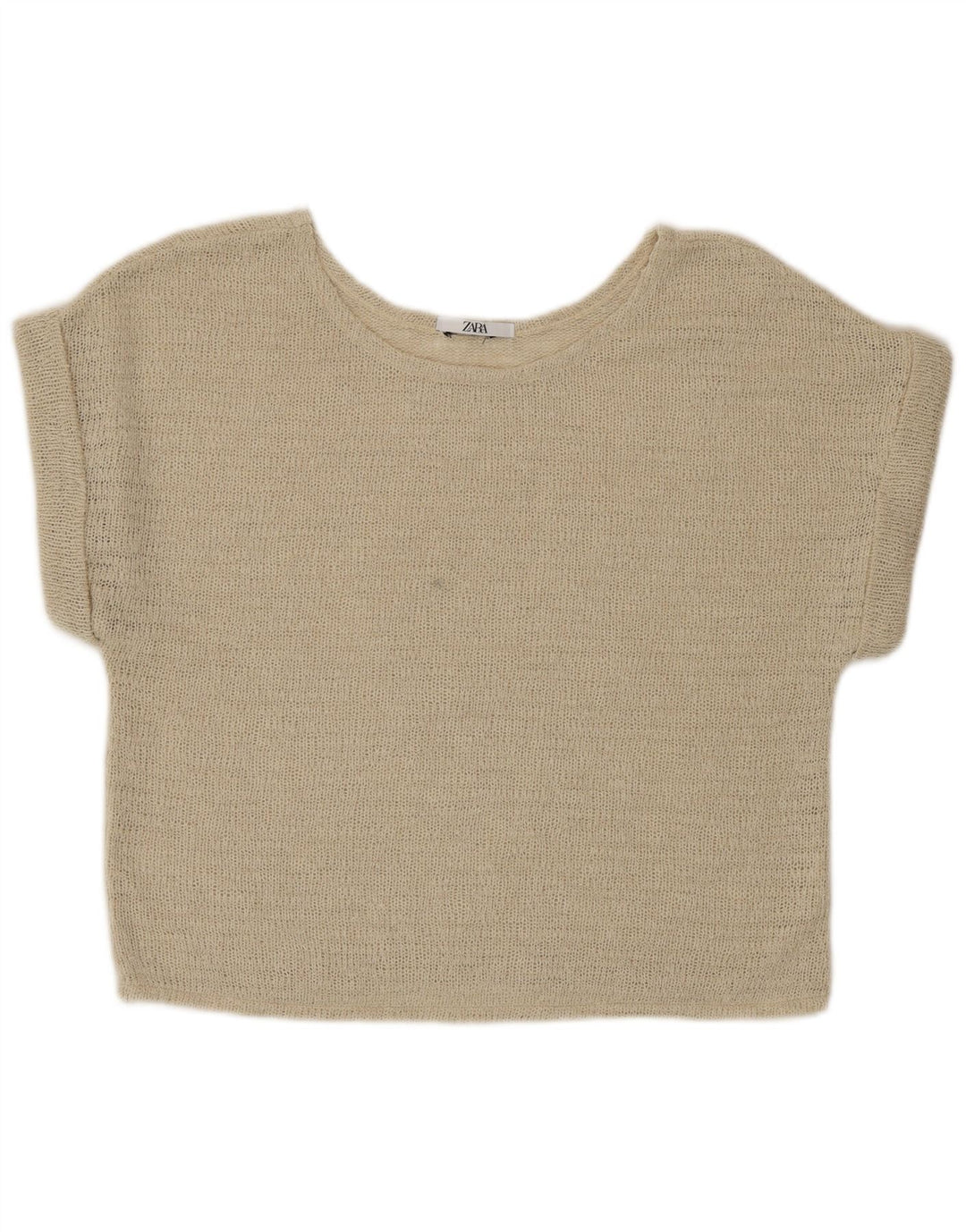 Zara Womens Crop Knit Blouse Top UK 16 Large Beige