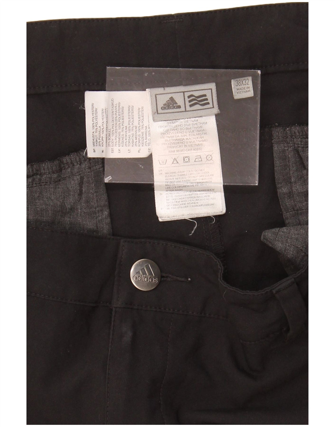 ADIDAS Mens Slim Chino Trousers W38 L32 Black Polyester