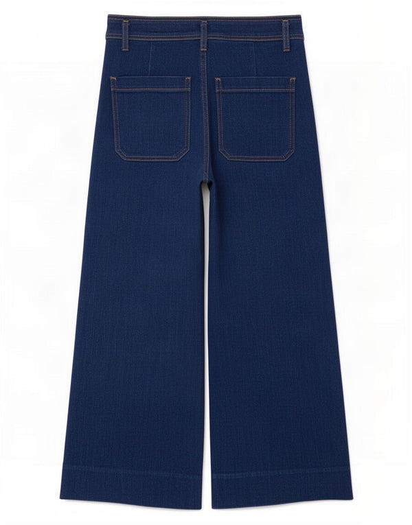 Zara Jeans feminino cintura alta com perna larga UE 38 pequeno W28 L27 algodão azul