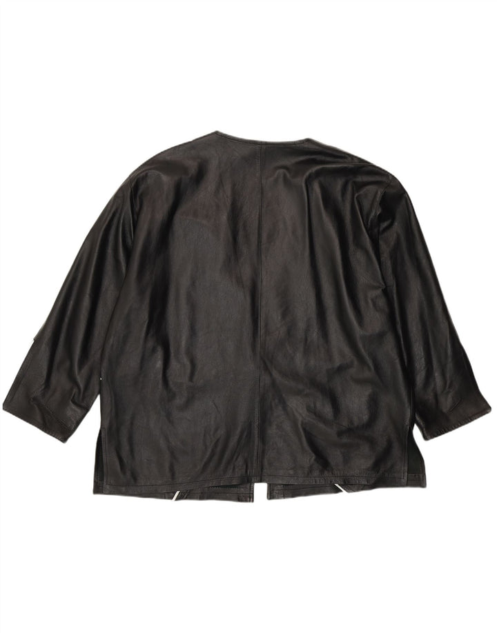 VINTAGE Dame Læderjakke UK 20 2XL Sort