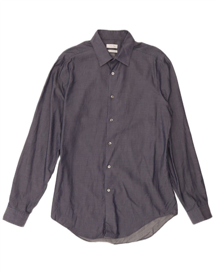 Calvin Klein Jeans Herreskjorte Størrelse 15 1/2 Medium Navy Blue Herringbone