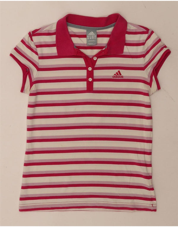 Adidas Womens Polo Shirt UK 12 Médio Rosa Listrado Algodão
