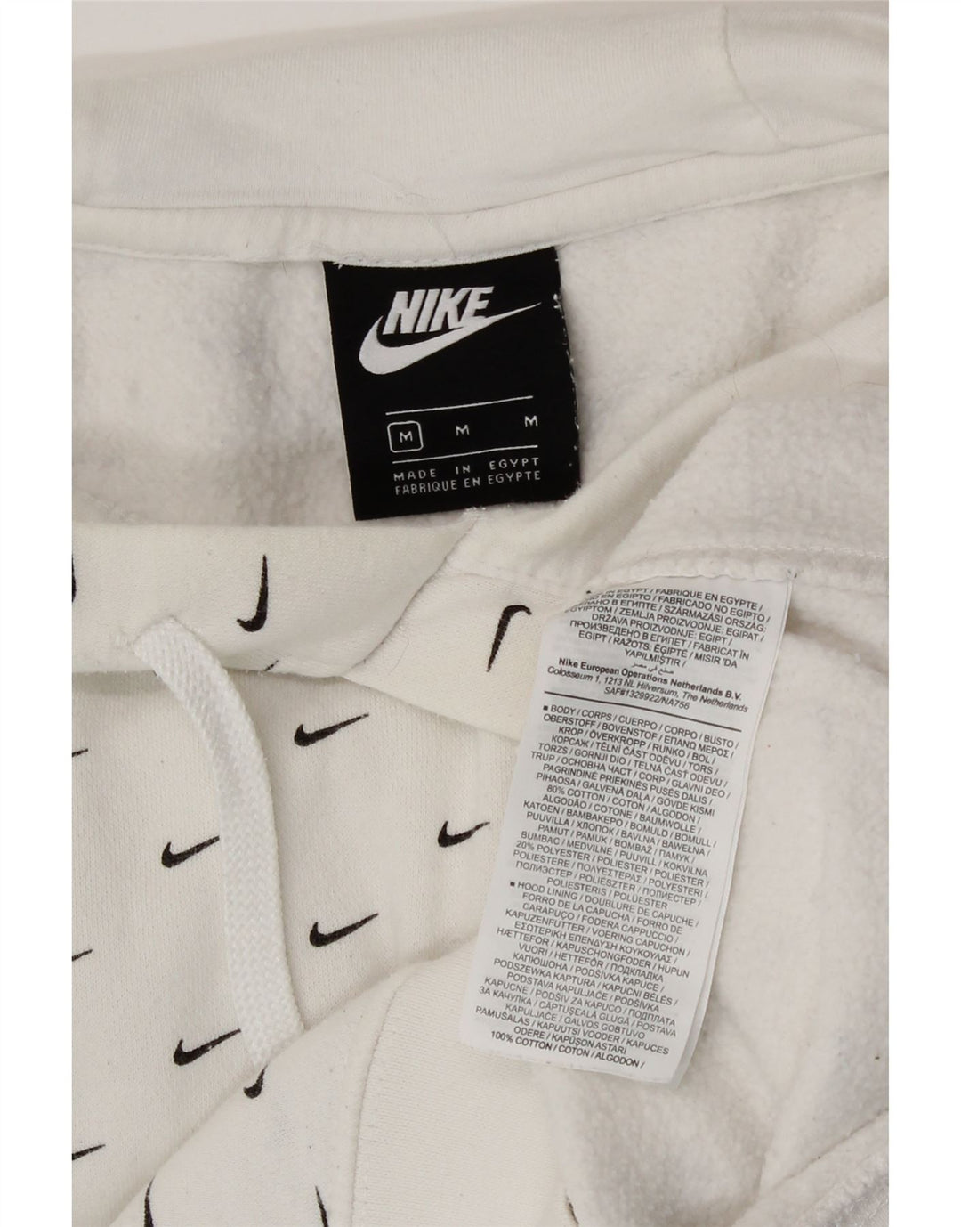 Nike Mens Graphic Hoodie Jumper Medium White Cotton