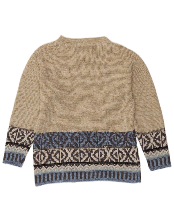 Camelot Dame Crew Neck Jumper Sweater UK 10 Small Beige Geometric