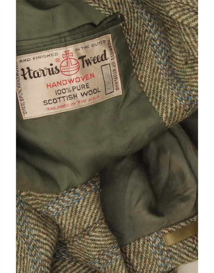 Harris Tweed Herre 3 Button Blazer Jacket UK 38 Medium Khaki Herringbone