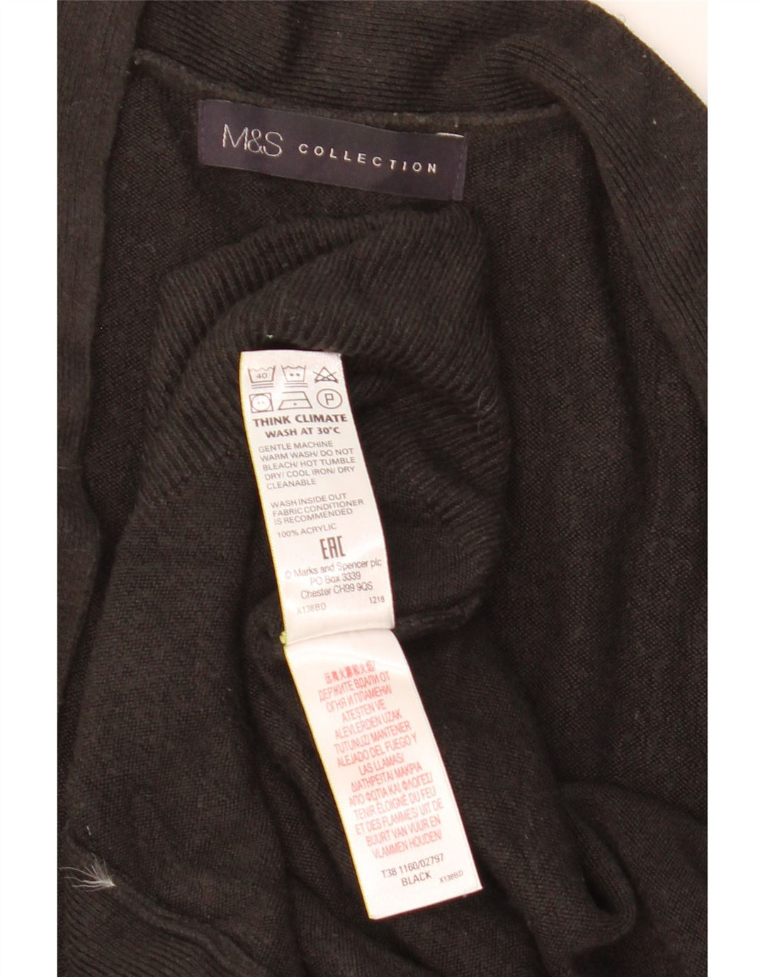 Marks & Spencer Womens Open Cardigan Sweater UK 14 Medium Black Acrylic