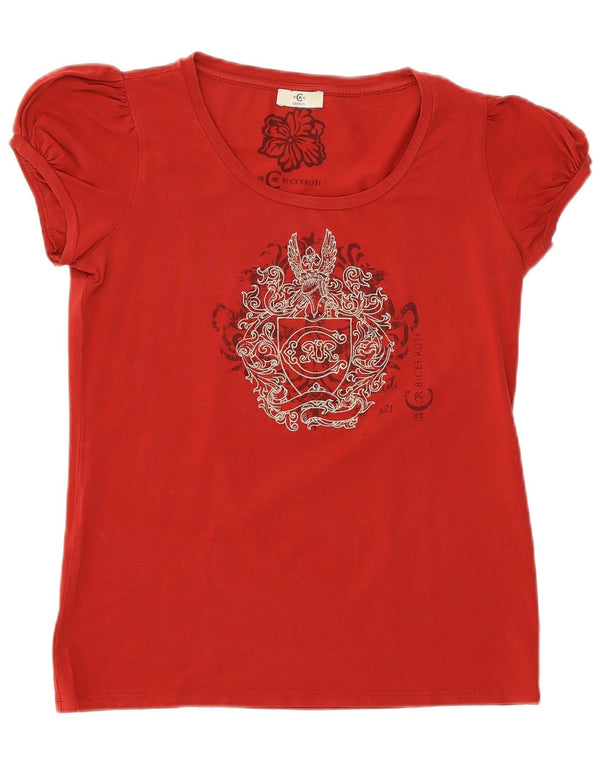 Cerruti 1881 Dame Grafisk T-Shirt Top UK 12 Medium Rød