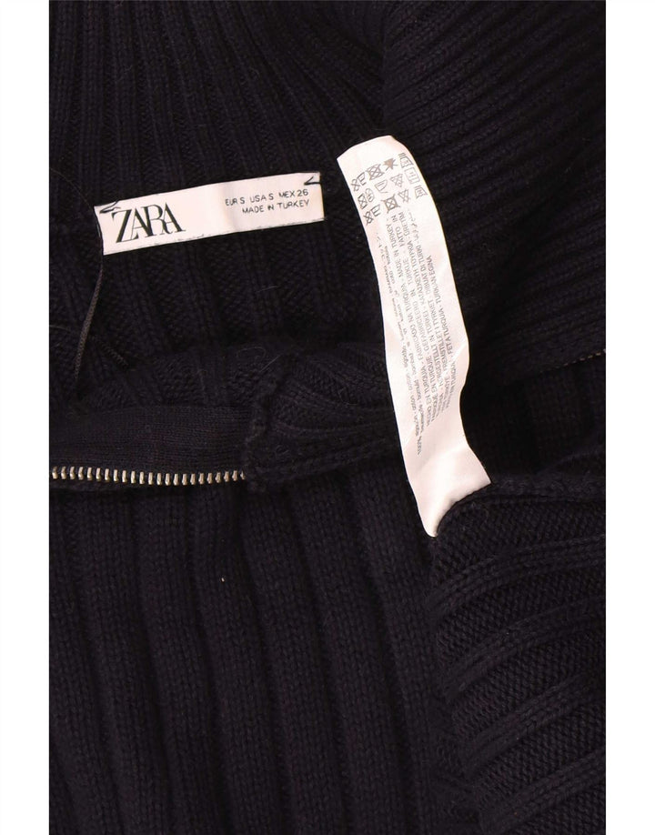 Zara Mens Regular Fit Zip Neck Jumper Sweater Small Navy Blue Cotton