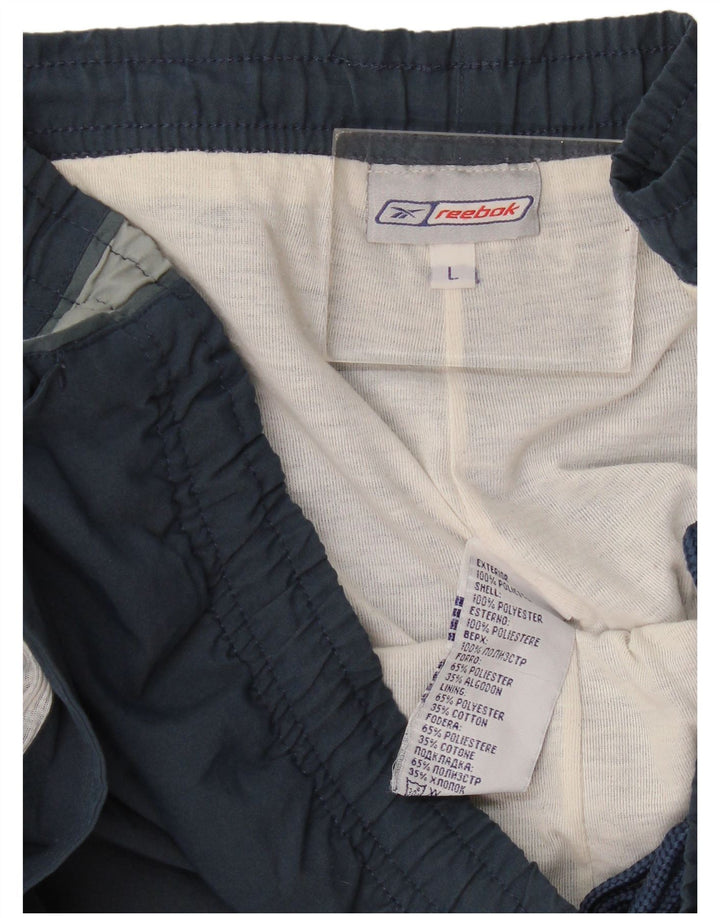 Reebok Mens Tracksuit Trousers Large  Navy Blue Colourblock Polyester