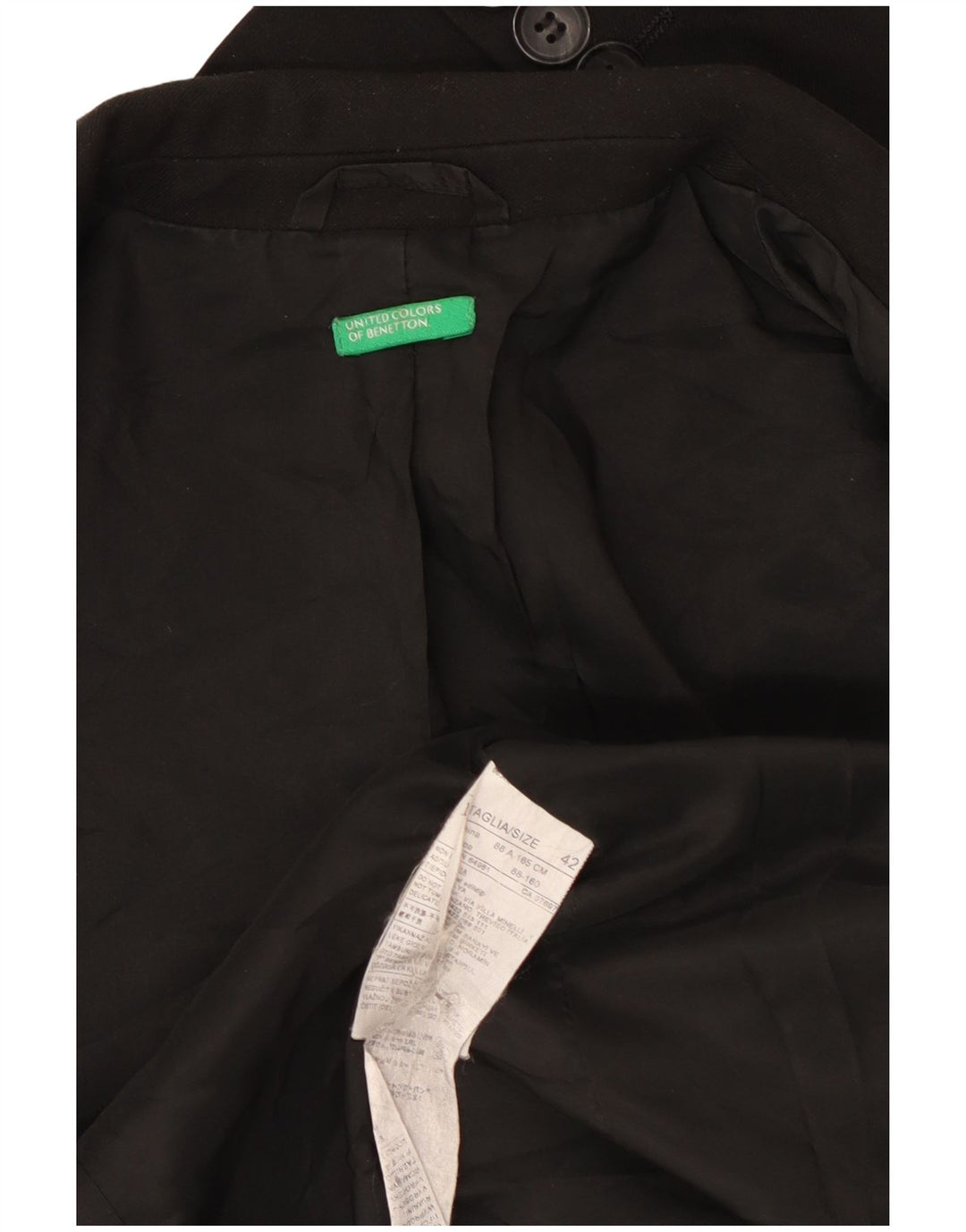 Benetton Womens 2 Button Blazer Jacket IT 42 Medium Black Polyester