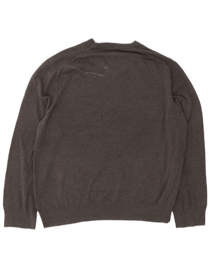 MARKS & SPENCER Mens V-Neck Jumper Sweater 2XL Grey Cotton