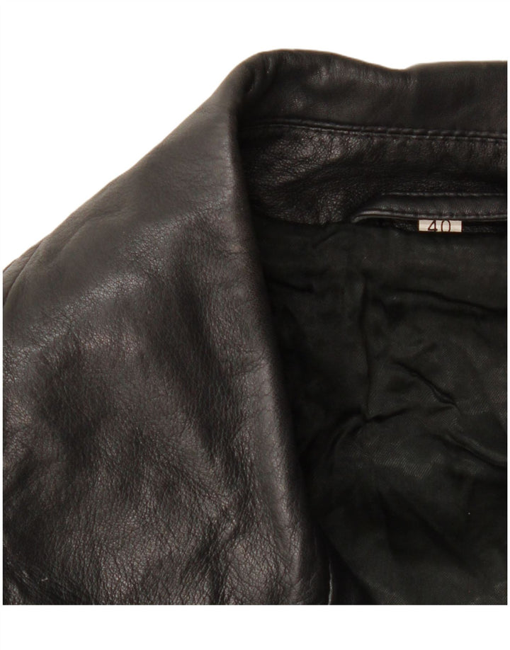 Vintage Womens Double Breasted Oversized Leather Coat EU 40 Medium Black
