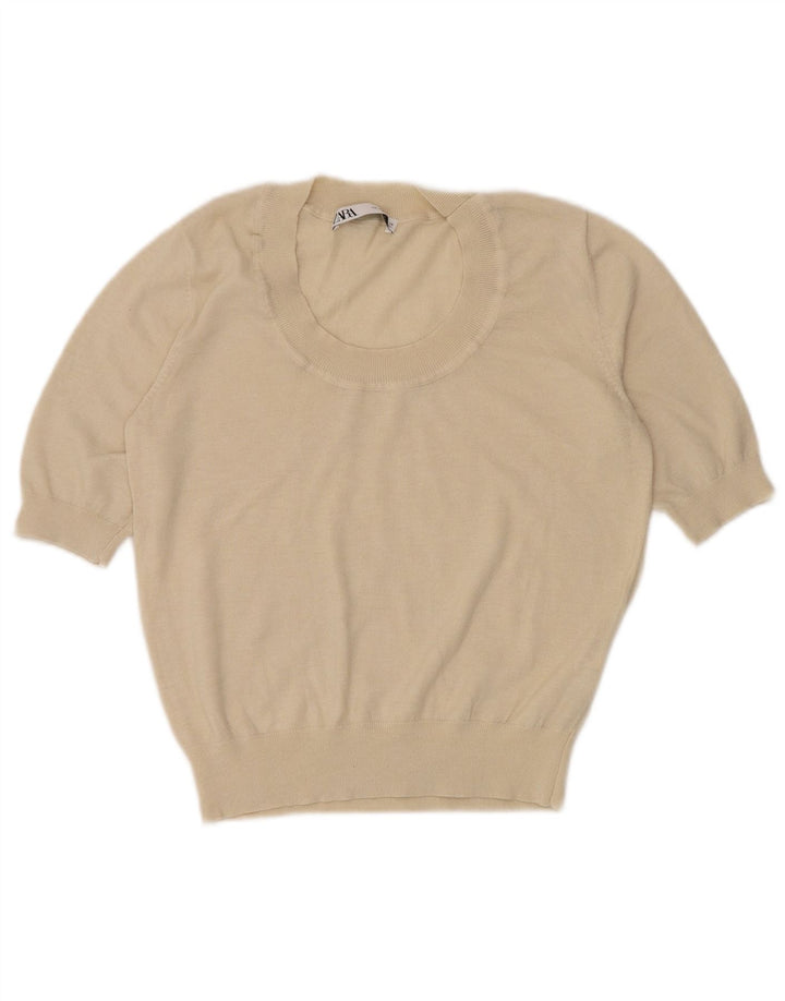 Zara Chemisier à manches courtes pour femme UK 12 Medium Off White Nylon