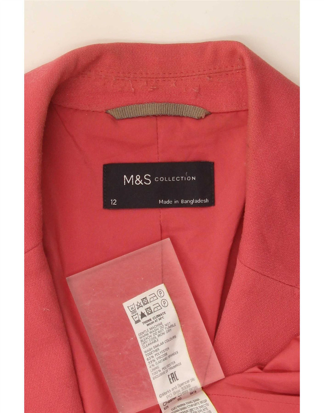 Jachetă pentru femei Marks & Spencer cu 1 nasture, UK 12, poliester roz mediu
