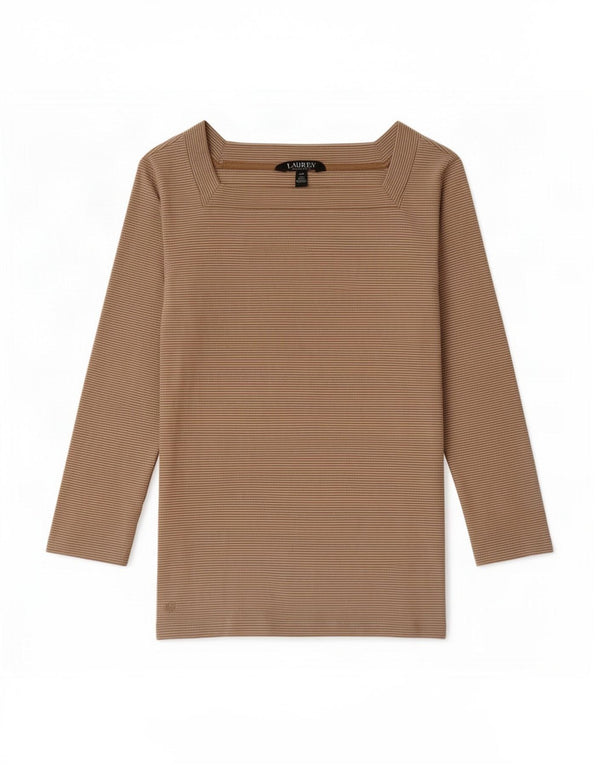 Ralph Lauren Damen Crop Top 3/4 Ärmel UK 8 Small Beige Nadelstreifen Baumwolle