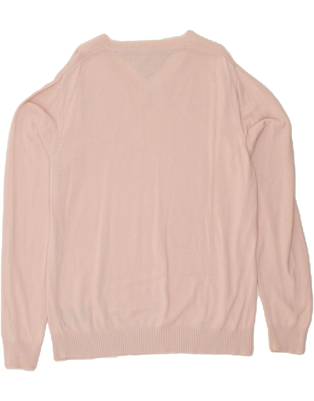 TOMMY HILFIGER Mens V-Neck Jumper Sweater Small Pink Cotton Vintage Tommy Hilfiger and Second-Hand Tommy Hilfiger from Messina Hembry 
