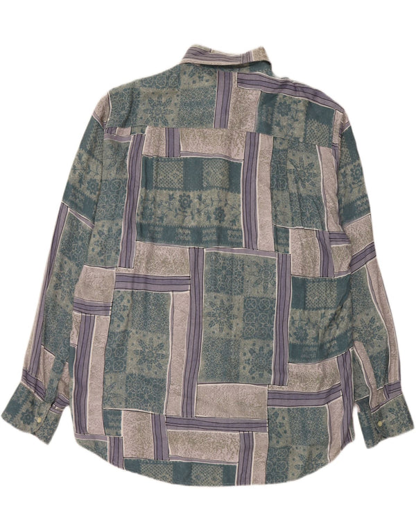 Fitzroy Mens Shirt Large Green Patchwork Viscose