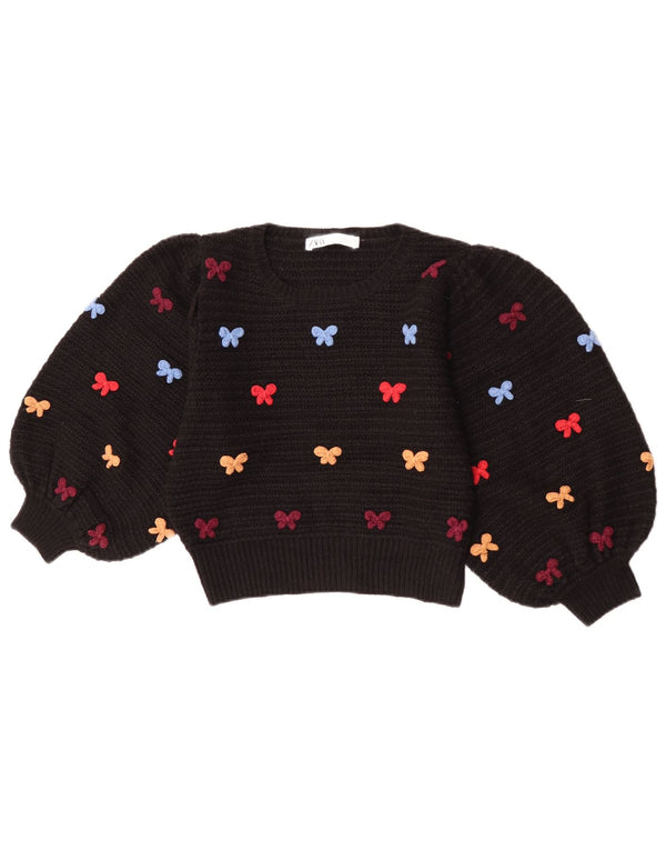Zara Womens Crop 3/4-ærmet bådhalstrøje UK 10 Small Black