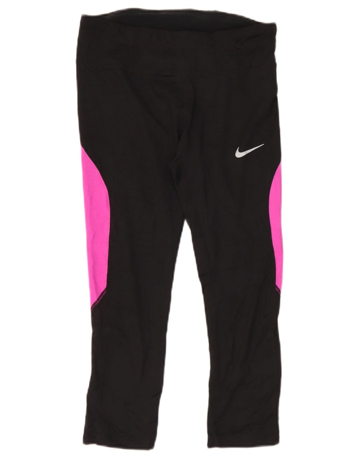 Nike Womens Dri Fit Leggings UK 12 Medium  Black Colourblock Polyester