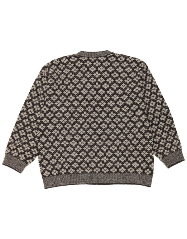 Gioferrari Mens V-Neck Jumper Sweater IT 54 XL Grey Argyle/Diamond