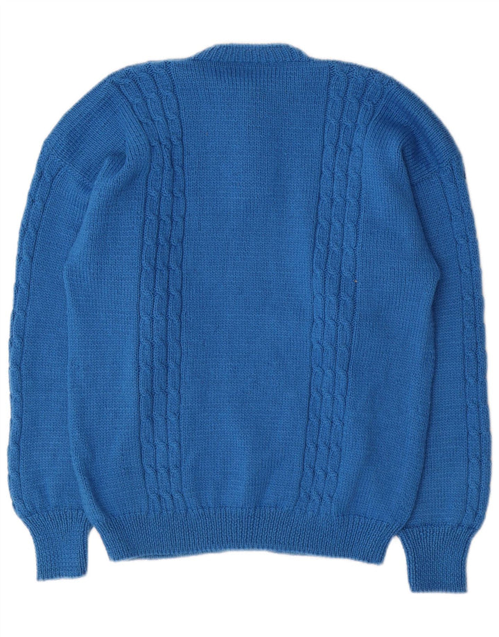 Vintage Womens Button Neck Jumper Sweater UK 14 Medium Blue