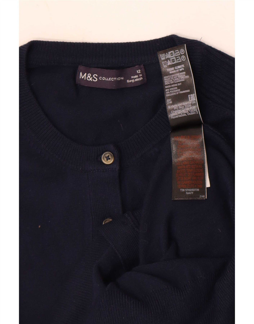 Marks & Spencer Womens Cardigan Sweater UK 12 Medium Navy Blue Viscose