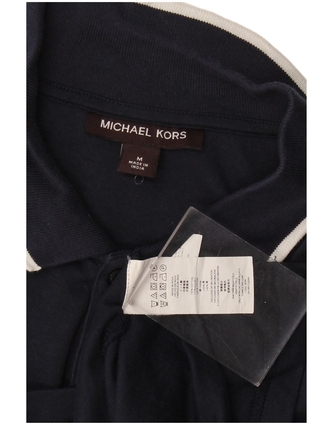 MICHAEL KORS Mens Long Sleeve Polo Shirt Medium Navy Blue Cotton