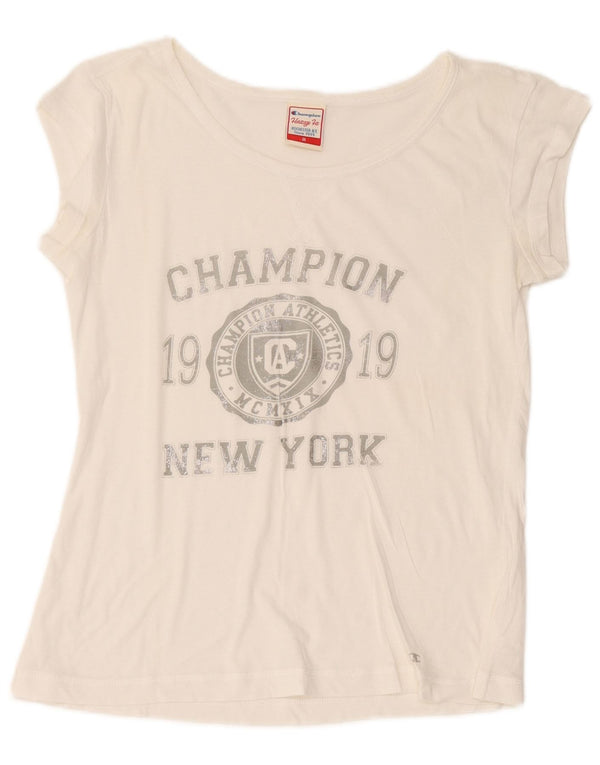 Champion Womens Heritage Fit Grafisk T-Shirt Top UK 14 Medium White