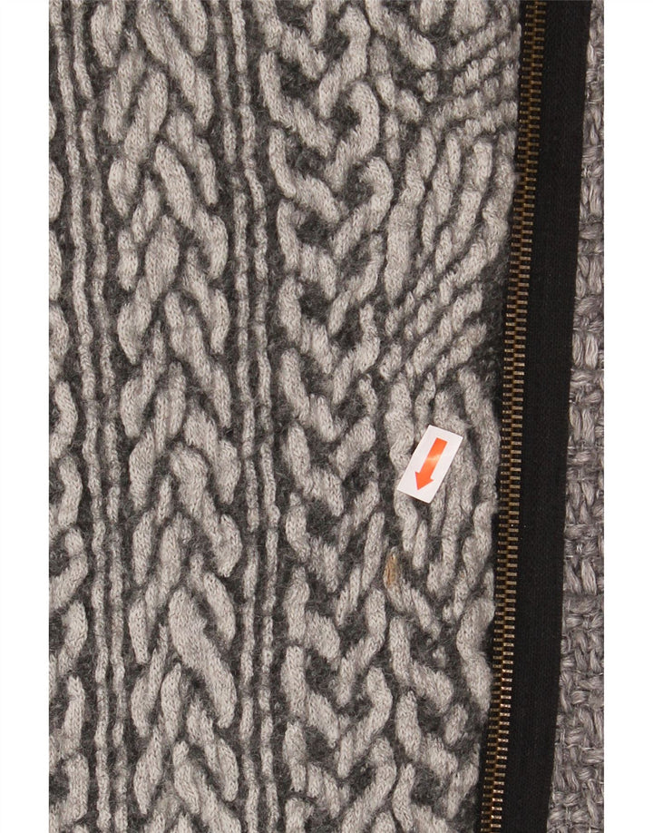 DESIGUAL Womens Graphic Hooded Overcoat EU 40 Medium Grey Check