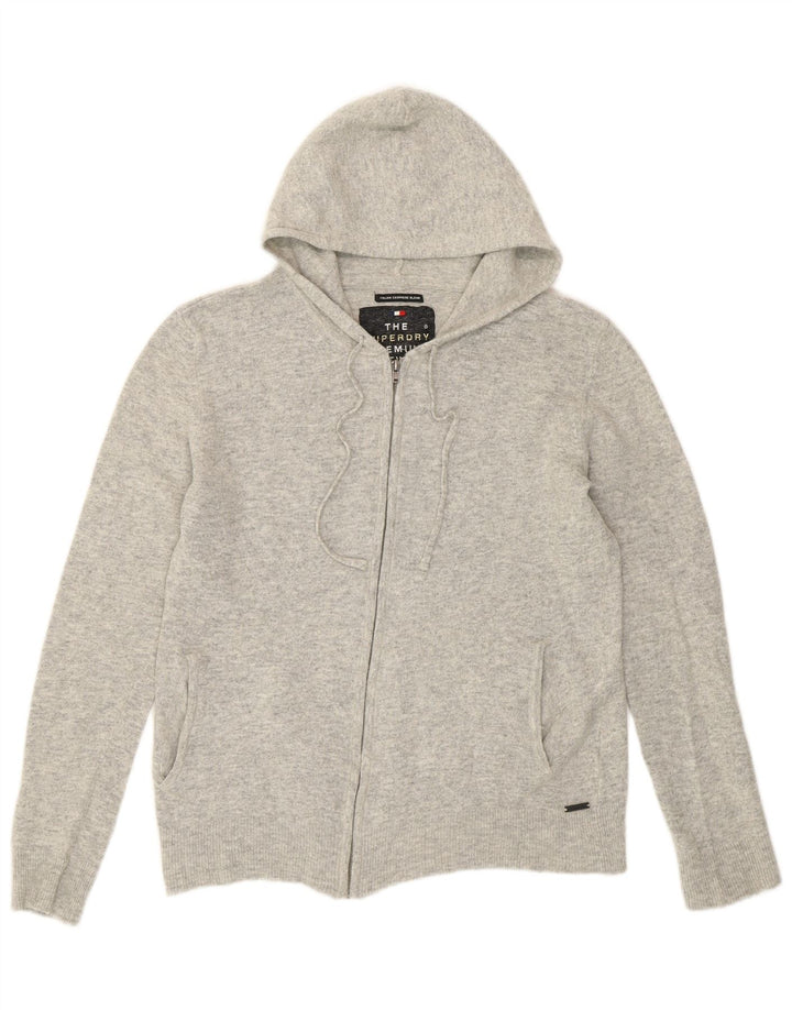 Superdry Womens Hooded Cardigan Sweater UK 14 Medium Grey Wool