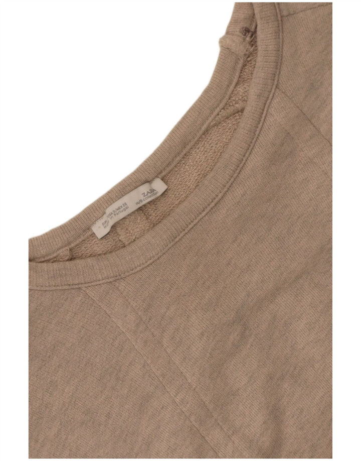 Zara Womens Short Sleeve Oversized Sweatshirt Jumper UK 10 Small Beige