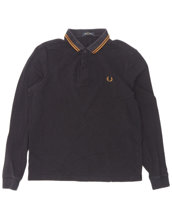Polo da uomo a maniche lunghe Fred Perry in cotone a righe blu navy medio