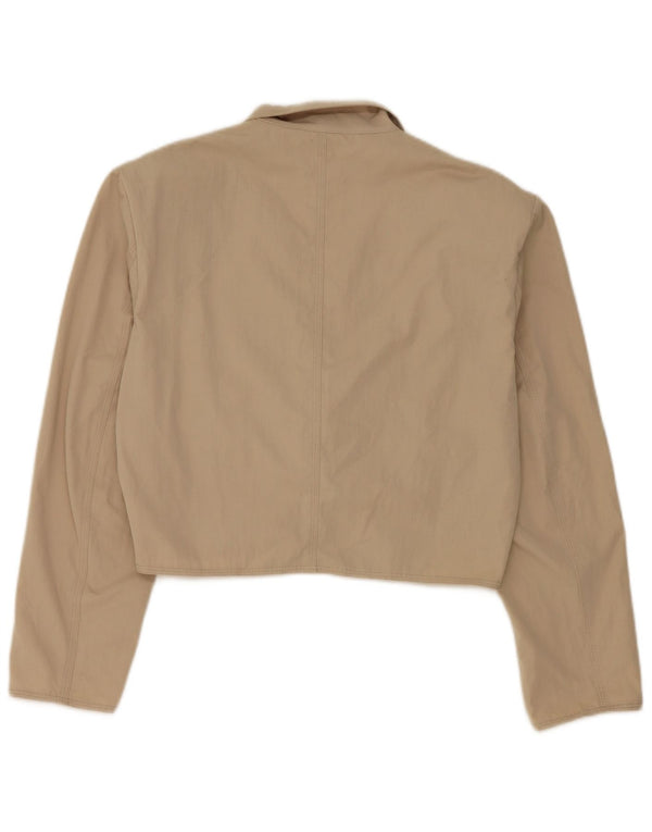 Stefanel Womens Crop 2 Button Blazer Jacket UK 16 Large Beige Polyester