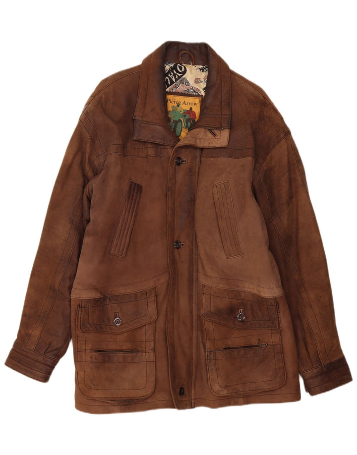 PIERCE ARROW Mens Leather Coat EU 54 2XL Brown